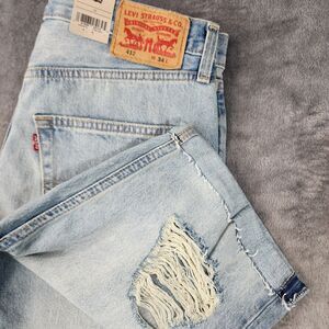 Levis Red Tab 412 Men's Blue 34 Slim Fit 11" Distressed Ripped Denim Jean Shorts